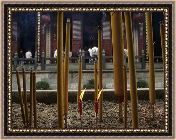Raymond Gehman Burning Incense at The Qingyun Temple Framed Painting