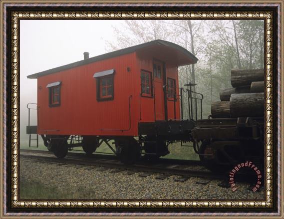 Raymond Gehman Caboose of a Train on The Cass Scenic Railroad in Morning Fog Framed Print
