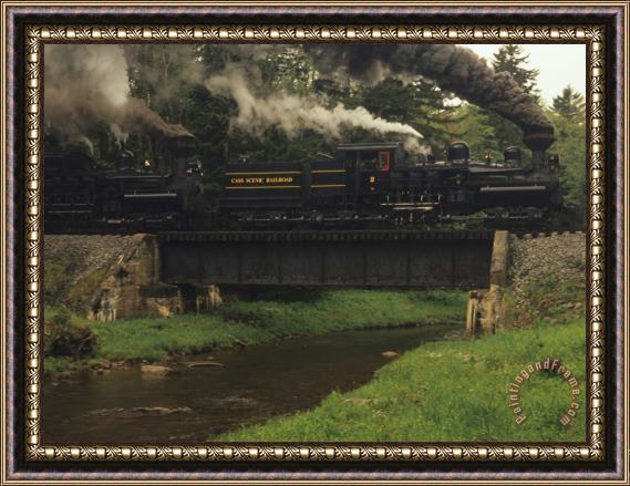Raymond Gehman Cass Scenic Railroad Train Crossing a Bridge Over a Stream Framed Painting