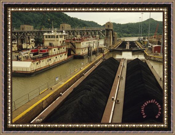 Raymond Gehman Coal Barge Entering a Lock System on The Kanawha River Framed Painting