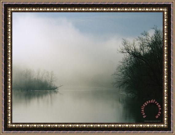 Raymond Gehman Fog Surrounds a Small Island in The James River Framed Painting