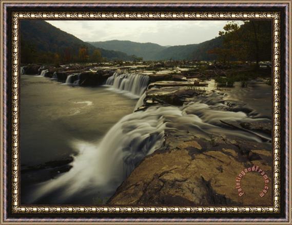 Raymond Gehman Gentle Small Waterfalls Cascading Over a Rocky Ledge Framed Print
