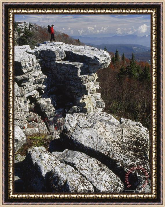 Raymond Gehman Hiker on a Cliff in The Bear Rocks Preserve Framed Painting