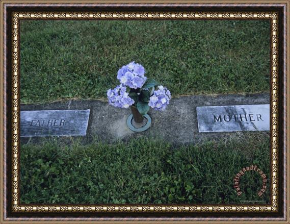 Raymond Gehman Hydrangea Flowers Are Placed in a Graveside Vase Framed Painting