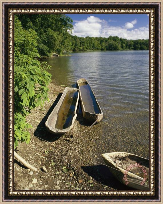 Raymond Gehman Log Canoes on The Banks of a Recreated Iroquois Fishing Camp Framed Painting