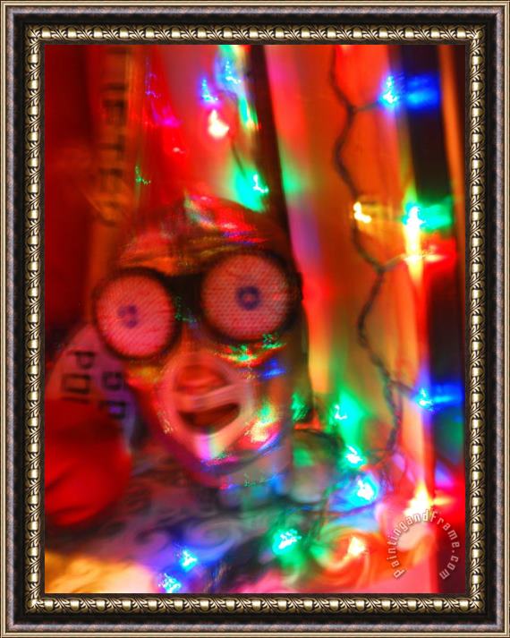 Raymond Gehman Mask And Christmas Lights in a Costume Shop Window in San Francisco Framed Painting