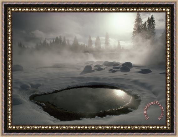 Raymond Gehman Mist Rings a Hot Spring at West Thumb Geyser Basin on The Shore of Yellowstone Lake Framed Print