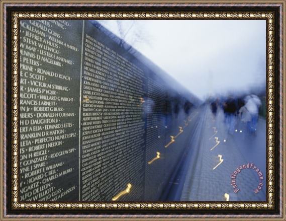 Raymond Gehman Names of Fallen Soldiers Inscribed in Granite at The Vietnam Memorial Framed Painting