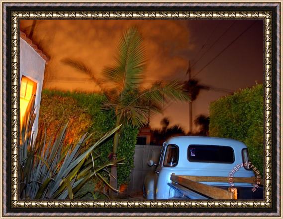 Raymond Gehman Neighborhood Scene at Night Lit by Street Lights Framed Print
