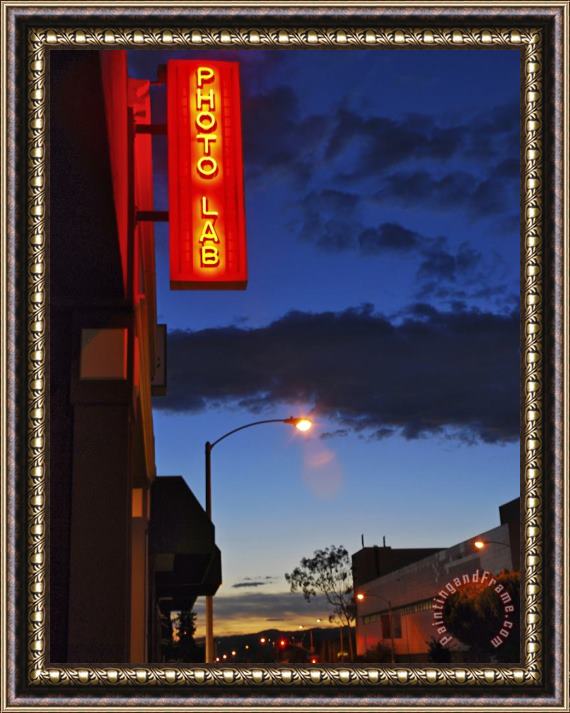 Raymond Gehman Neon Photo Lab Sign Along Melrose Avenue at Night Framed Painting
