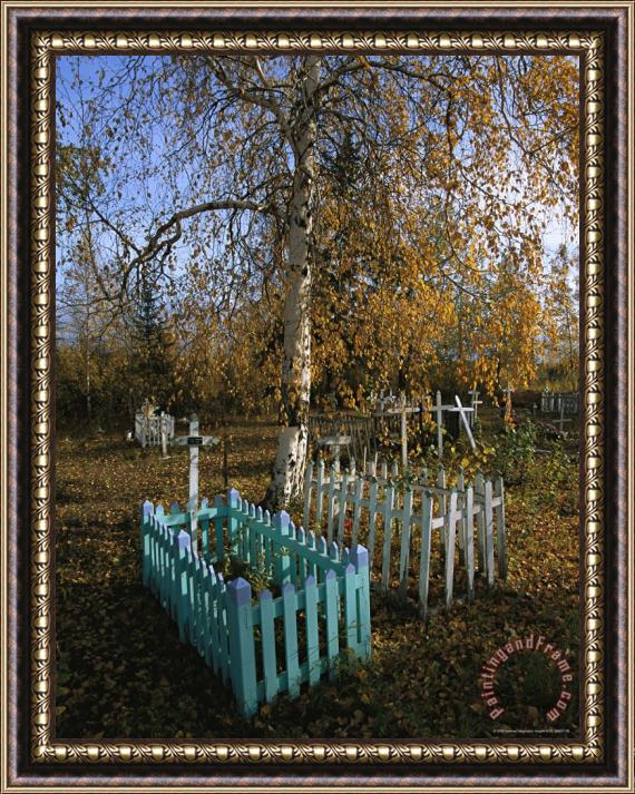 Raymond Gehman Picket Fences Border Graves at a Church in Fort Norman Framed Print