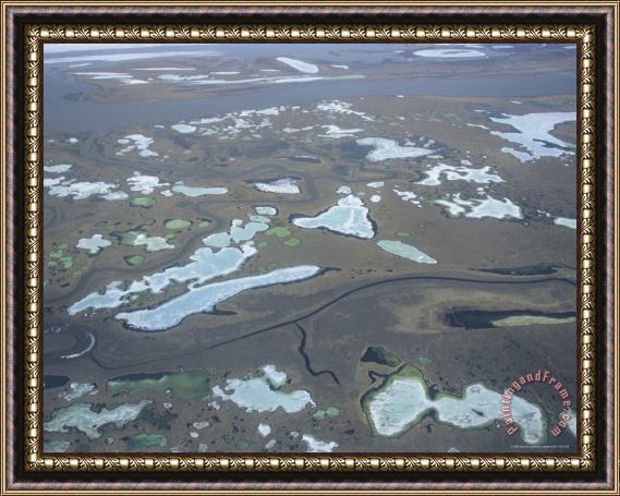 Raymond Gehman River Channels Ponds And Ice Form a Collage on The Coastal Plain Framed Painting