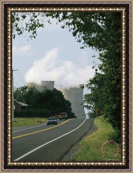 Raymond Gehman Road with Three Mile Island Nuclear Reactor Towers in The Backround Framed Painting