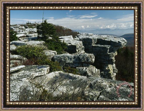 Raymond Gehman Rock Outcrop on Mountain Overlooking a Deep Valley Framed Print