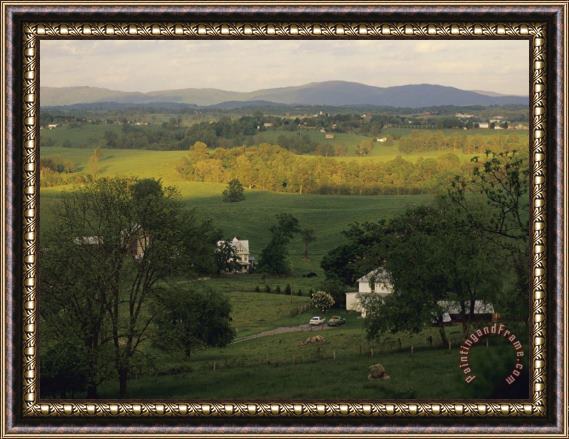 Raymond Gehman Scenic View of Farm Houses And Gentle Rolling Farm Land Framed Painting