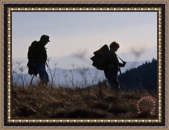 Raymond Gehman Silhouetted Hikers at Twilight on The Appalachian Trail Framed Painting