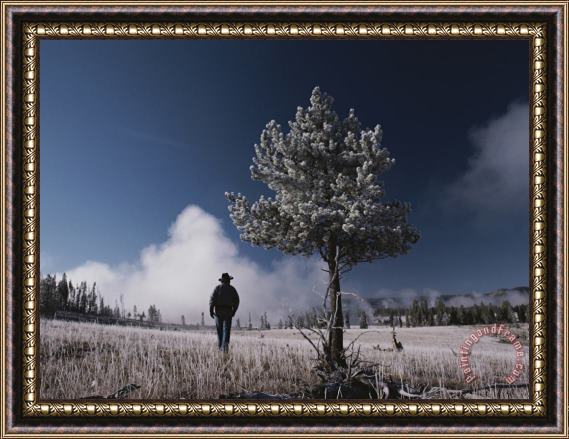 Raymond Gehman Steam Rises Behind a Man in a Frost Covered Pocket Basin Field Framed Print