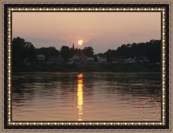 Raymond Gehman Sunset Over a Susquehanna River Town Framed Painting