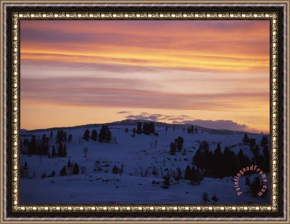 Raymond Gehman Sunset Sky Over Snowy Hills Cast in Shadow Framed Painting