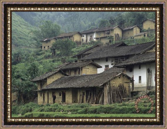 Raymond Gehman Terraced Village with Tiled Roofs And Mud Brick Houses Rice Fields Yang River Canyon Framed Painting