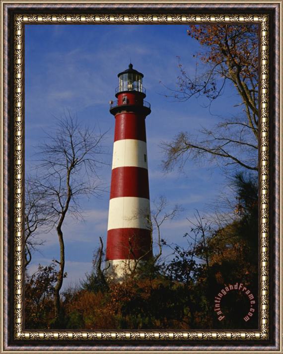 Raymond Gehman The Assateague Island Lighthouse Against a Blue Sky Framed Painting