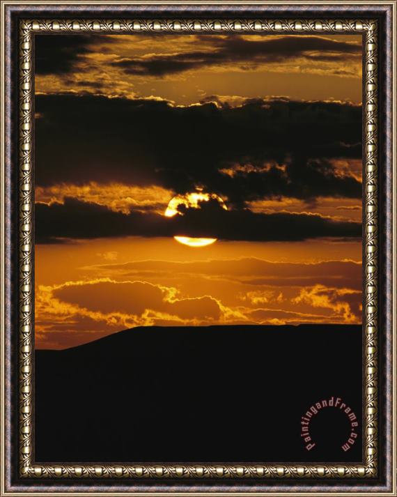Raymond Gehman The Sun Sets Over 70 Mile Butte in Grasslands National Park Framed Painting