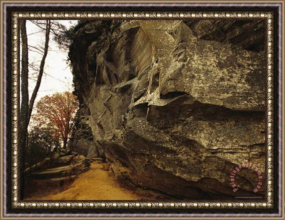 Raymond Gehman The Trail at The Foot of Raven Rock 150 Foot Tall Quartzite Rock Framed Painting