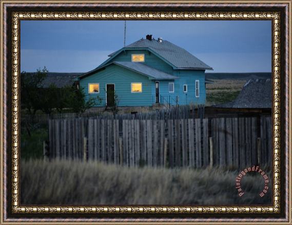 Raymond Gehman Twilight View of a Canadian Homestead Framed Painting