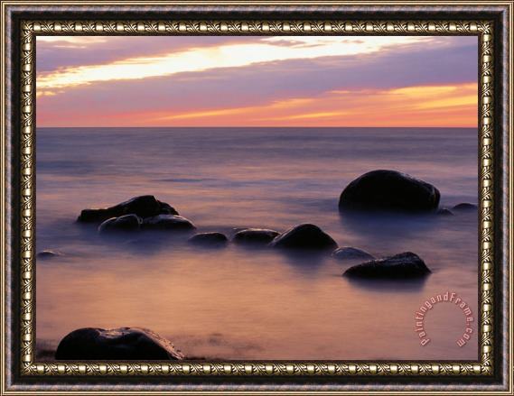 Raymond Gehman Twilight View of Rock And Surf Framed Painting
