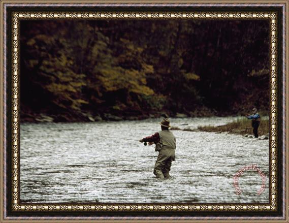Raymond Gehman Two Men Fly Fishing in a Swift Moving River Framed Painting