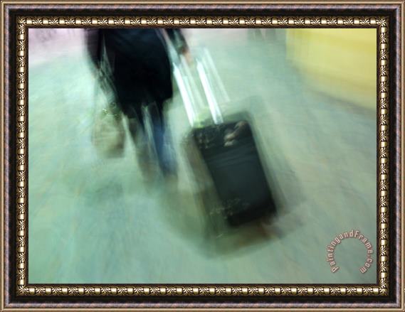 Raymond Gehman Unrecognizable Person Dragging Luggage Through San Francisco Airport Framed Painting