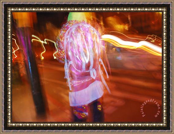 Raymond Gehman Young Person in Colorful Garb Walking a San Francisco Street at Night Framed Print