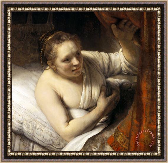 Rembrandt Harmensz van Rijn A Woman in Bed Framed Painting