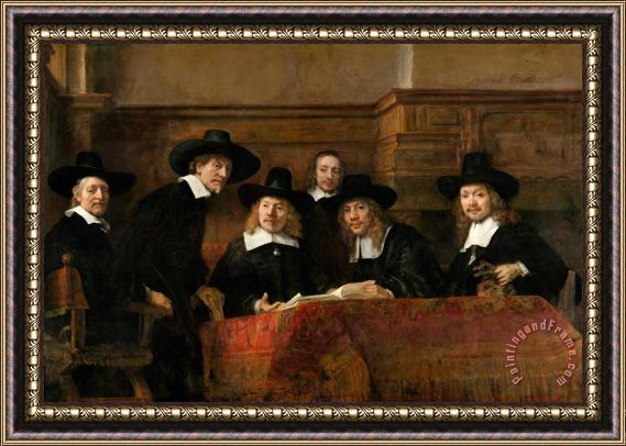 Rembrandt Harmensz van Rijn De Staalmeesters Het College Van Staalmeesters (waardijns) Van Het Amsterdamse Lakenbereidersgilde Framed Painting