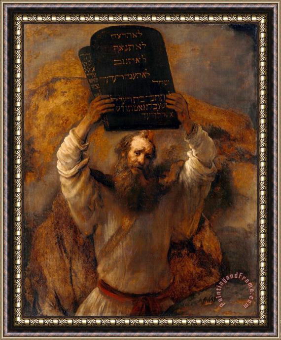 Rembrandt Harmensz van Rijn Moses with The Ten Commandments Framed Painting