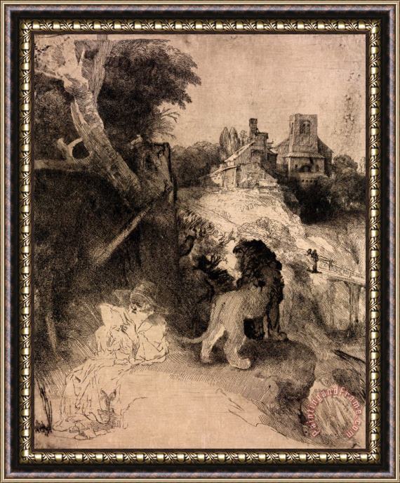 Rembrandt Harmensz van Rijn Saint Jerome in an Italian Landscape Framed Painting
