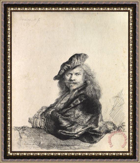 Rembrandt Harmensz van Rijn Self Portrait Leaning on a Stone Sill Framed Painting