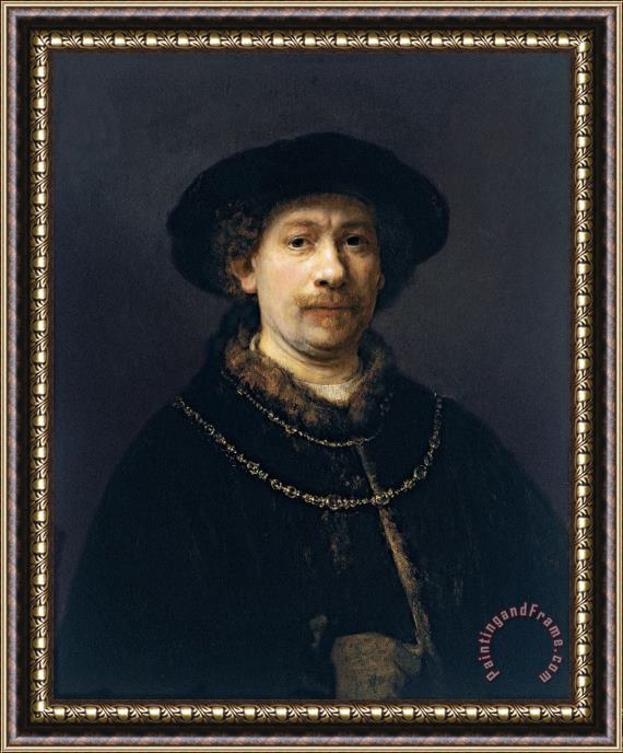 Rembrandt Harmensz van Rijn Self Portrait Wearing a Hat And Two Chains Framed Print