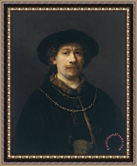 Rembrandt van Rijn Self Portrait Wearing A Hat And Two Chains Framed Painting