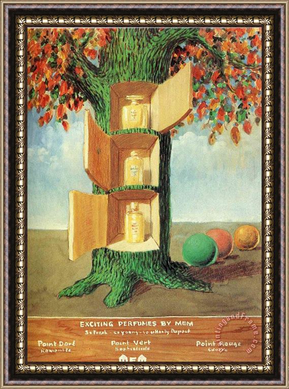 rene magritte Poster Exciting Perfumes by Mem 1946 Framed Painting