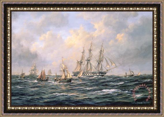 Richard Willis Convoy of East Indiamen amid Fishing Boats Framed Painting