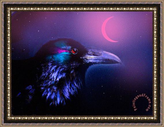 Robert Foster Red Moon Raven Framed Painting