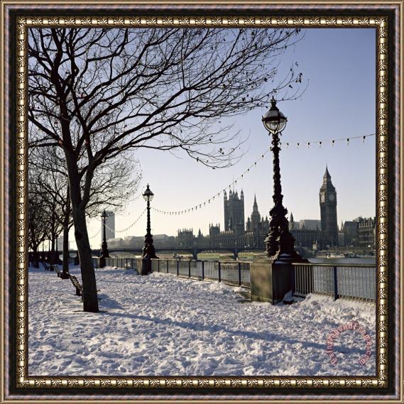 Robert Hallmann Big Ben Westminster Abbey And Houses Of Parliament In The Snow Framed Painting