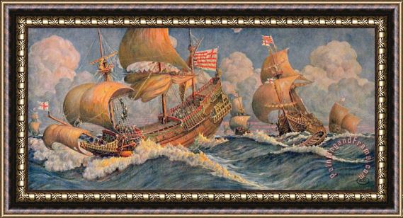 Robert Morton Nance Merchant Ships Of 1640 Framed Painting