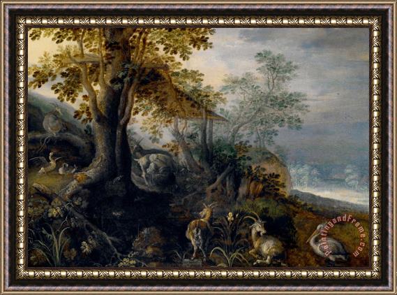 Roelant Savery Landscape with Animals Framed Painting