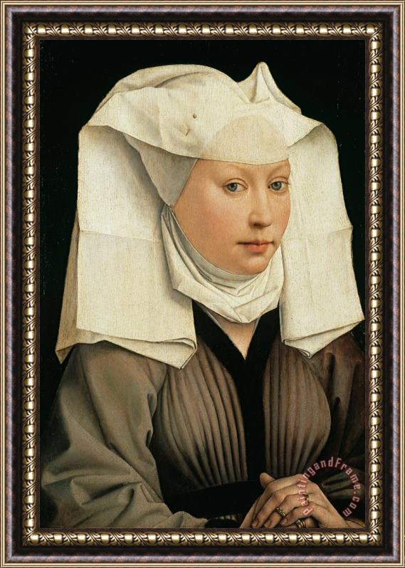 Rogier van der Weyden Portrait Of A Woman With A Winged Bonnet Framed Painting