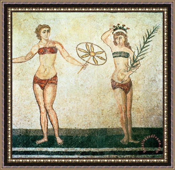 Roman School Women in bikinis from the Room of the Ten Dancing Girls Framed Painting