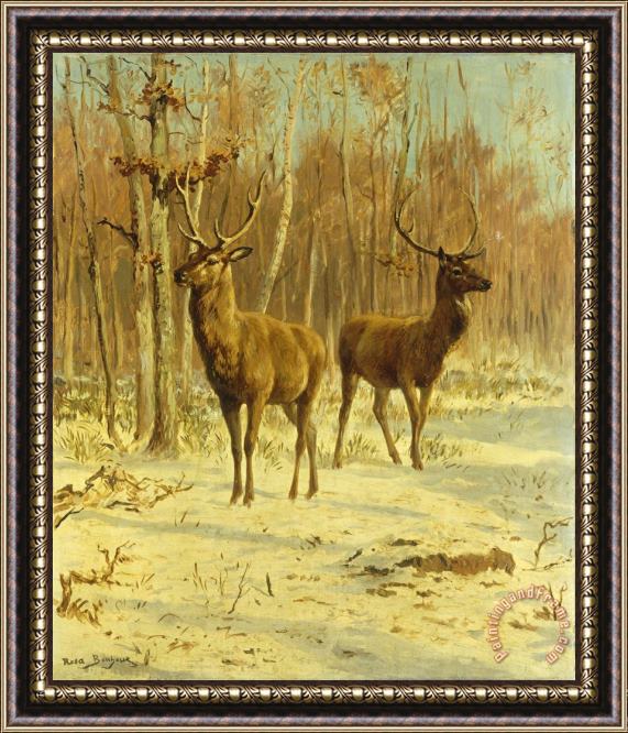 Rosa Bonheur Two Stags In A Clearing In Winter Framed Painting