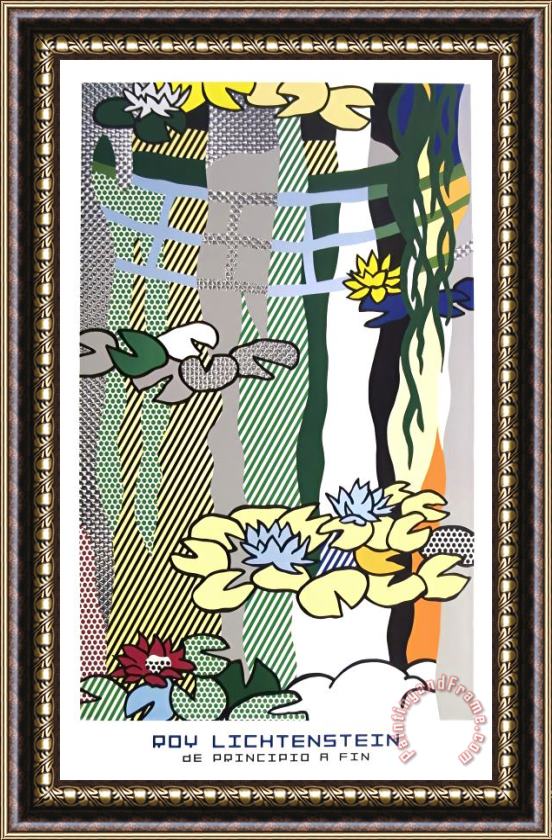 Roy Lichtenstein Water Lilies with Japanese Bridge Framed Painting