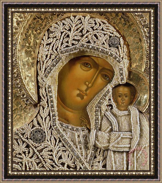 Russian School Detail Of An Icon Showing The Virgin Of Kazan By Yegor Petrov Framed Painting